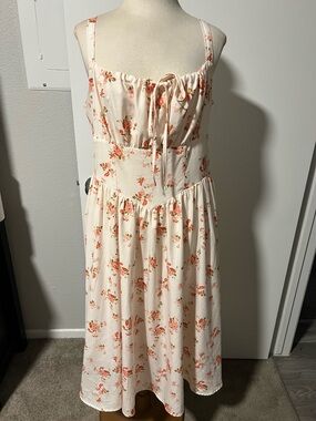Scarlet Darkness Cream Floral Tie-Front Sundress